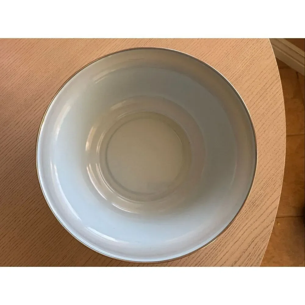 Steel metal light blue serving bowl silver trim mixing fruit serving country kit